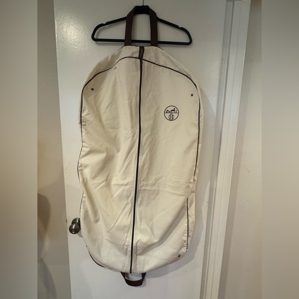 Hermes Canvas Garment Bag with Brown Trim